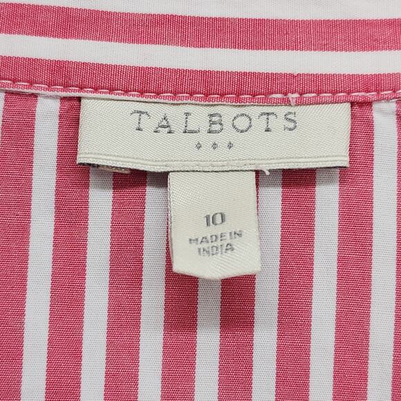 Talbots Top Womens 10 Pink White Striped Stretch Cotton 3/4 Sleeve Button Up - Picture 4 of 8